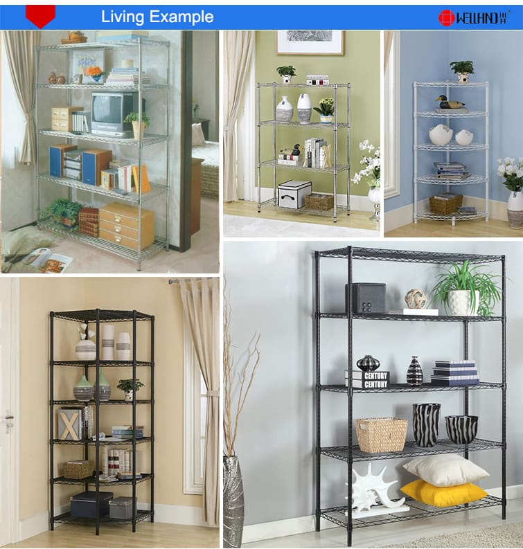 DIY 4 Tiers Metal Wire Shelving on Wheels Adjustable Livingroom Storage ...