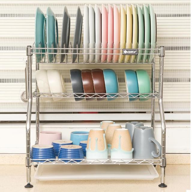 Chrome Plated Metal Kitchen Dish Storage Organizer and Drying Rack