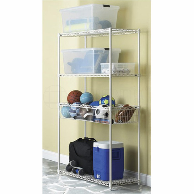 Factory Direct White Plastic Coated Wire Shelving Unit Metal Storage