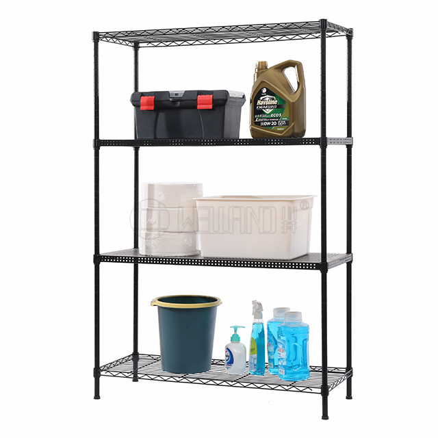 Hot Sale Black Coated 4 Tiers Perforated Metal Storage Rack Adjustable ...