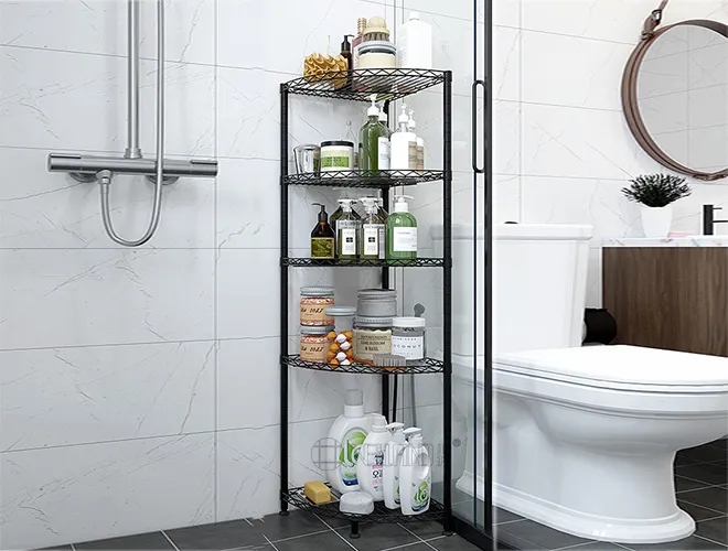 5-Tier Black Corner Shelf, Multi-Tier Metal Organizer for Home