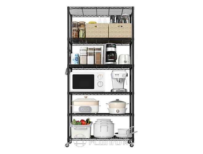 Light Duty 6 Tier Black Wire Shelving Metal Storage Rack