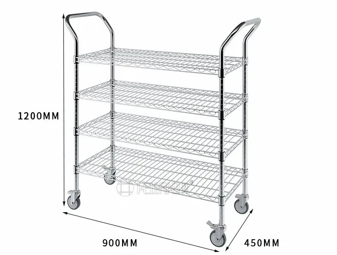 Chrome Wire Mesh Cart - 4-Tier ESD Safe Utility Cart for Cleanroom & Industrial Use（2）