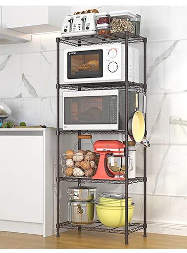 5 Tier Black Powder Coated 80kg Wire Shelving Rack for Home Storage Space Saver