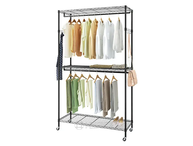 Heavy-Duty Black Mobile Garment Rack with Hooks (2)
