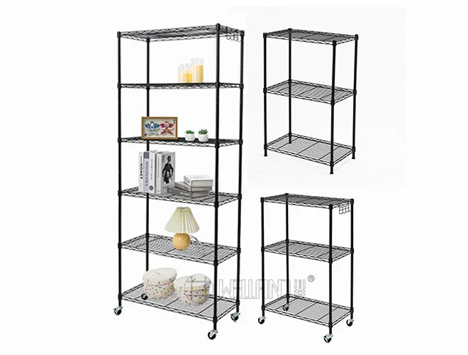 2-in-1 Black Wire Shelving with Wheels - Rolling Storage Cart（1）