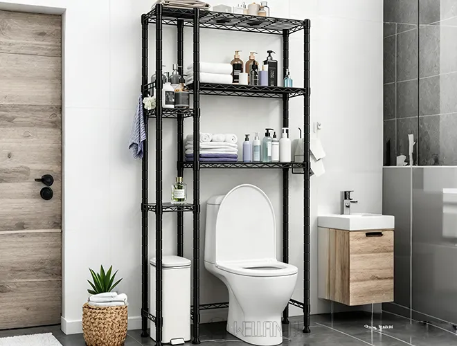4-Tier Over Toilet Storage Rack - Black Bathroom Organizer（1）