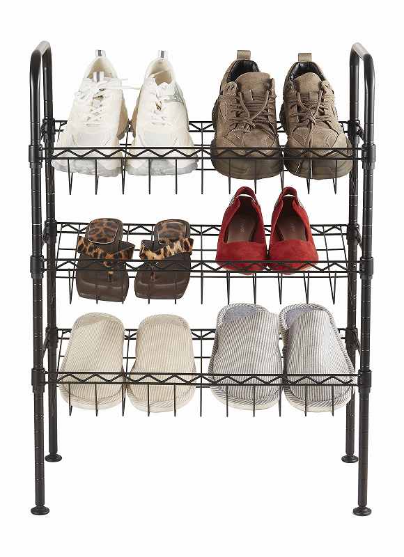 Adjustable 3-Tier Shoe Rack - Black Boot Organizer(7)