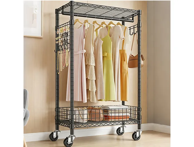 all-in-one-garment-rack-with-side-grid-hooks-and-a-metal-basket-for-extra-storage (2)