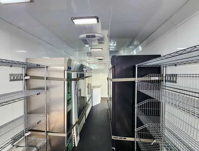 mobile grocery store trailer rack system chrome wire basket rack