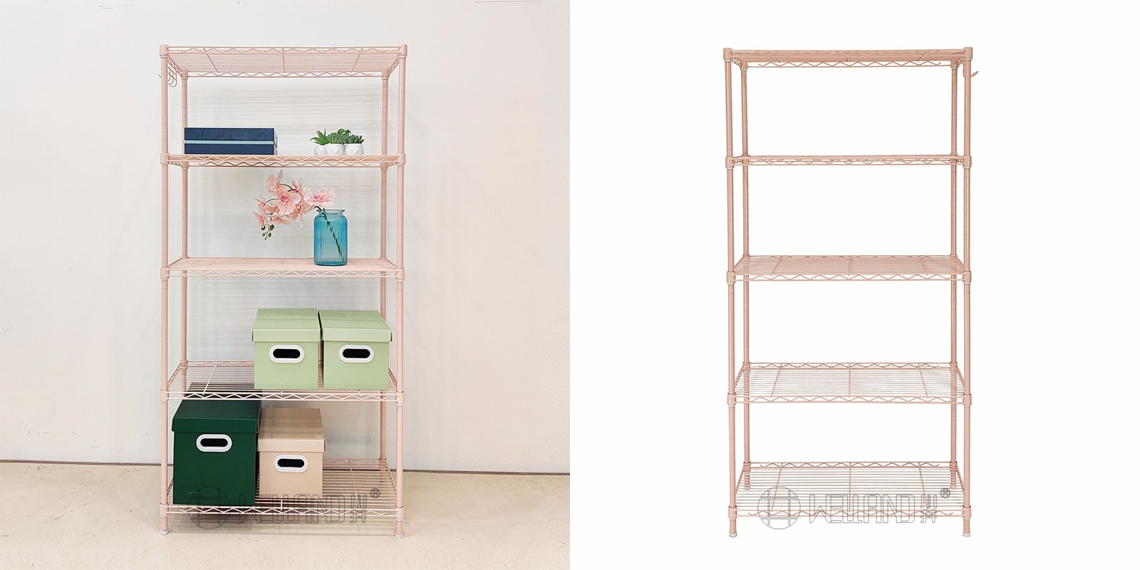 Adjustable 5 Tiers Epoxy Pink Wire Shelving.jpg